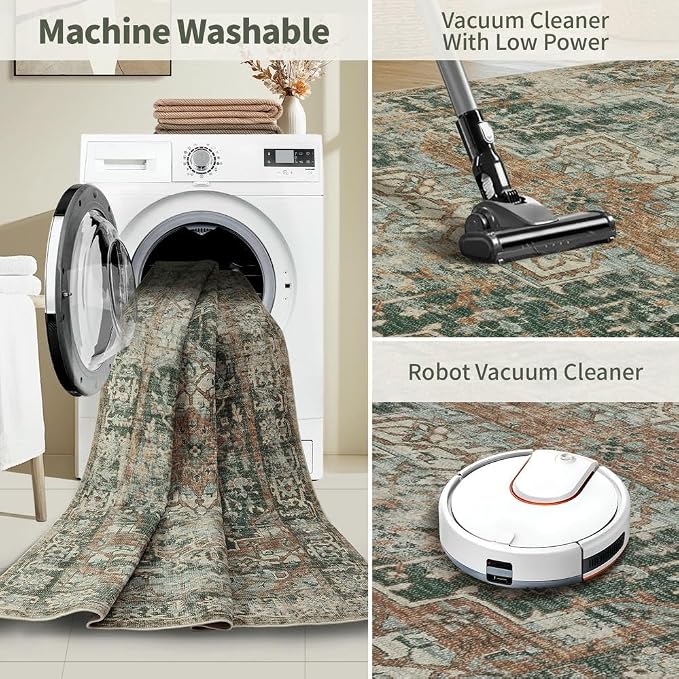 Rugxara 3x5 Rug for Entryway Bedroom Washable Area Rugs Carpet, Green
