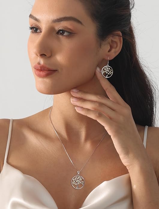 YL 925 Sterling Silver Tree of Life Necklace for Women Round Tree Pendant Birthstone Jewelry for Mom