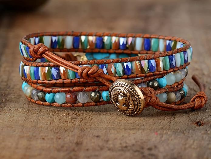 Women Wrap Bracelets Boho Natural Stone Jasper Turquoises Strand Bracelet Jewelry Collection