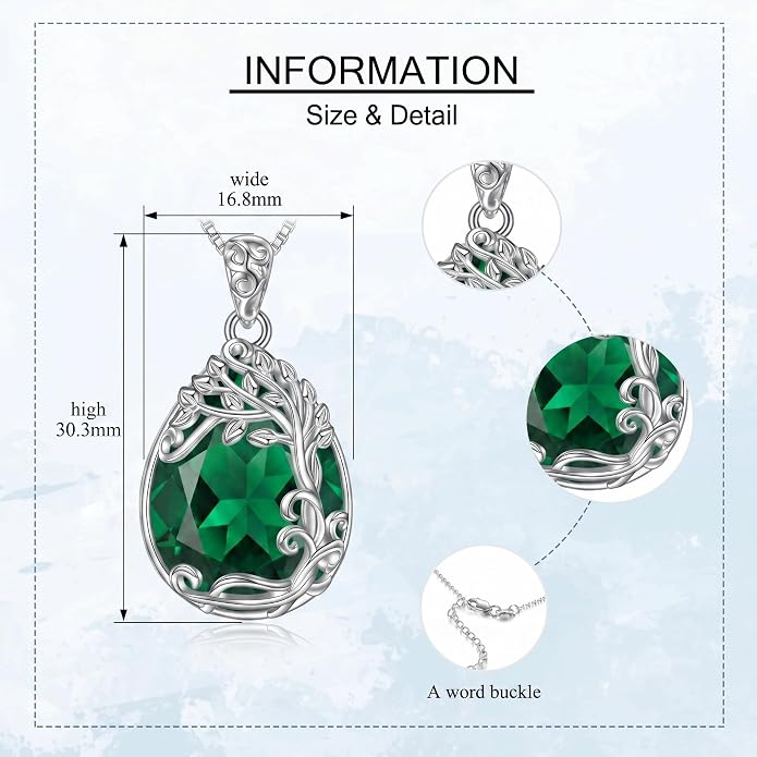 Teardrop Moonstone Necklace for Women Tree of Life/Filigree Birthstone Pendant Necklace Jewelry