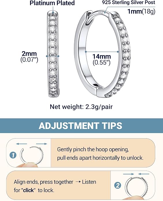 PROSTEEL Hoop Earrings for Women, Huggie Hoop with 925 Sterling Silver Post, 8/10/12/14/16/18/20mm Small Huggie Hoops, 14K Gold Plated/Silver/Black/Rose Gold Hypoallergenic Earrings Jewelry