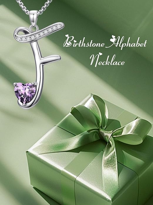 Birthday Gifts for Women Alphabet A to Z Initial Birthstone Pendant Necklaces for Women - 18k White Gold Plated Personalized Name Jewelry Anniversary Graduation Gifts for Wife Her Daughter Girlfriend(with Gift Box)