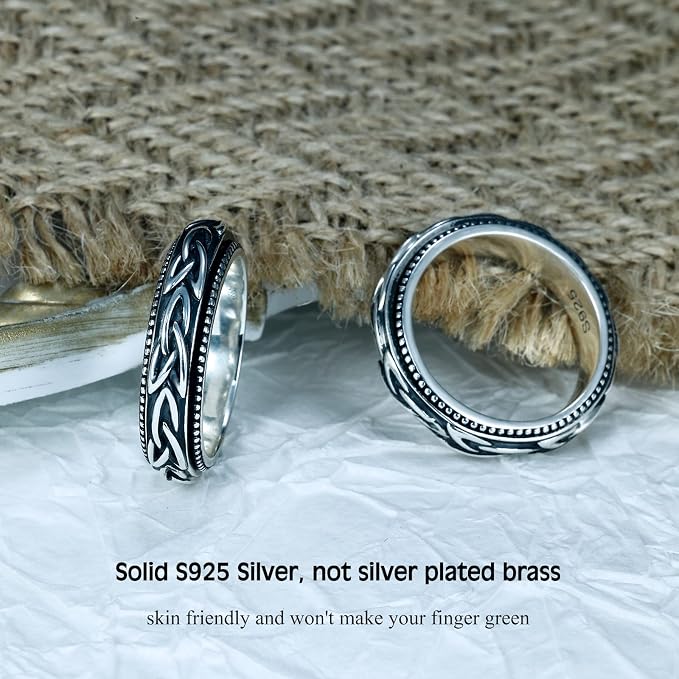 Fidget Ring Spinner Ring for Anxiety Women Men Daughter Real S925 Sterling Silver Fidget Ring