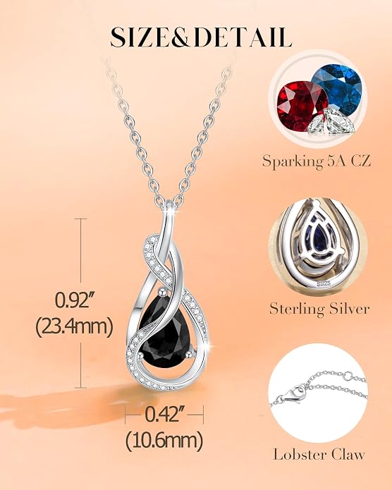 FANCIME TimelessTie Birthstone Necklace for Women White Gold Plated Sterling Silver Ribbon Design Jewelry Knot Pendant Fine Jewelry Gemstone Anniversary Birthday Graduation Mothers Day Gifts for Women Wife Mother Her