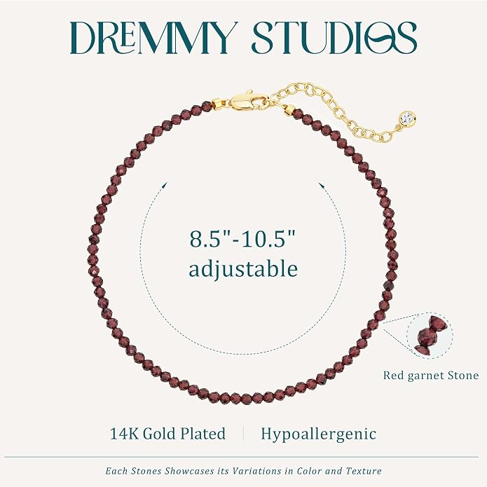 DREMMY STUDIOS Gold Anklet Bracelets for Women 14K Gold Plated Stone Handmade Beaded Link Chain Anklets Jewelry Gift