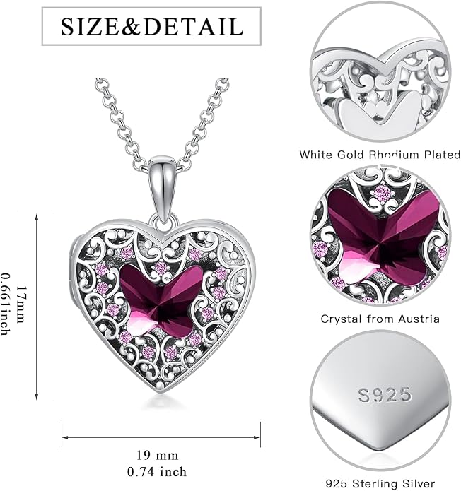 Dorunmo Personalized Locket Necklace 925 Sterling Silver that Holds Pictures Butterfly Birthstone Photo Heart Locket Custom Jewelry Congratulations New Beginnings New Job Gifts for Women