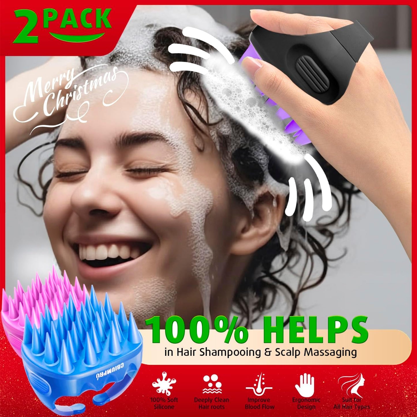 Cbiumpro 2-Pack Scalp Massager Shampoo Brush, Ultra Soft Silicone Scalp Scrubber Exfoliator Brush for Hair Growth & Dandruff Removal - 100% Fit All Hair Types