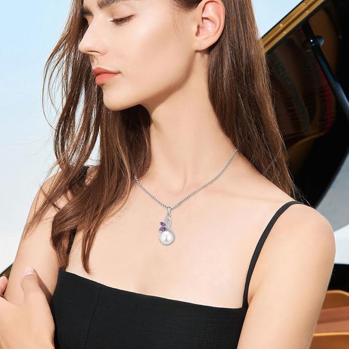 Pearl Necklace 925 Sterling Silver Infinity Butterfly Necklaces with 10mm Freshwater Cultured Pearls Jewelry Christmas Birthsday