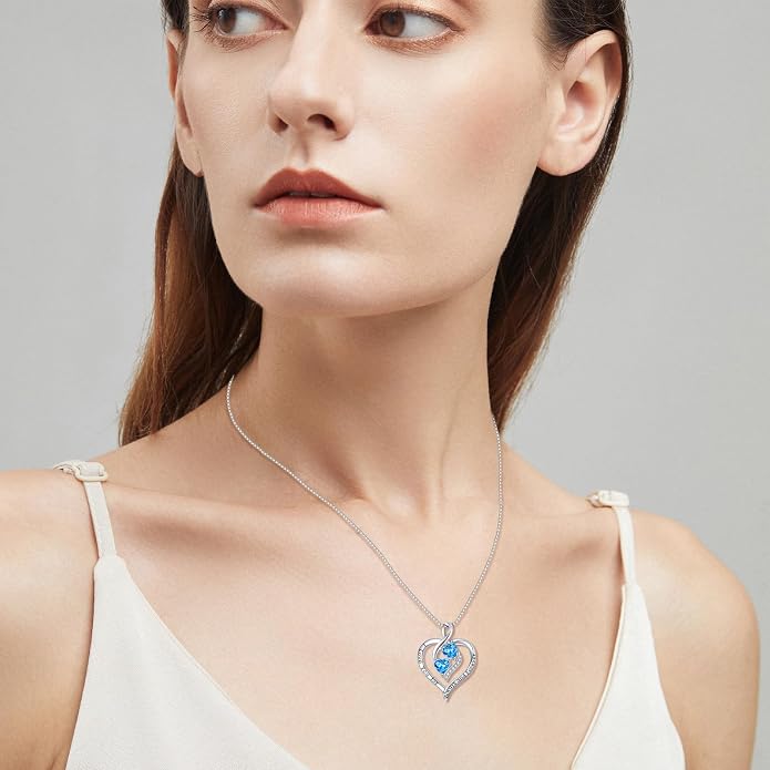 Hancock Forever Love Heart Birthstone Necklaces for Women 925 Sterling Silver Women Pendant Necklace, Mother’s Day Birthday Anniversary Jewelry Gift for Woman Mother Mom Wife Her