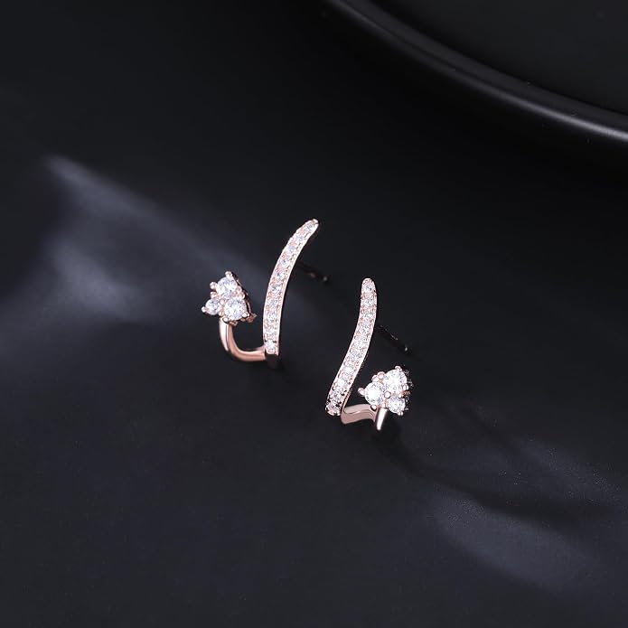 Reffeer Solid 925 Sterling Silver CZ Crawler Earrings Cuff for Women Teens CZ Wrap Stud Earrings Hypoallergenic