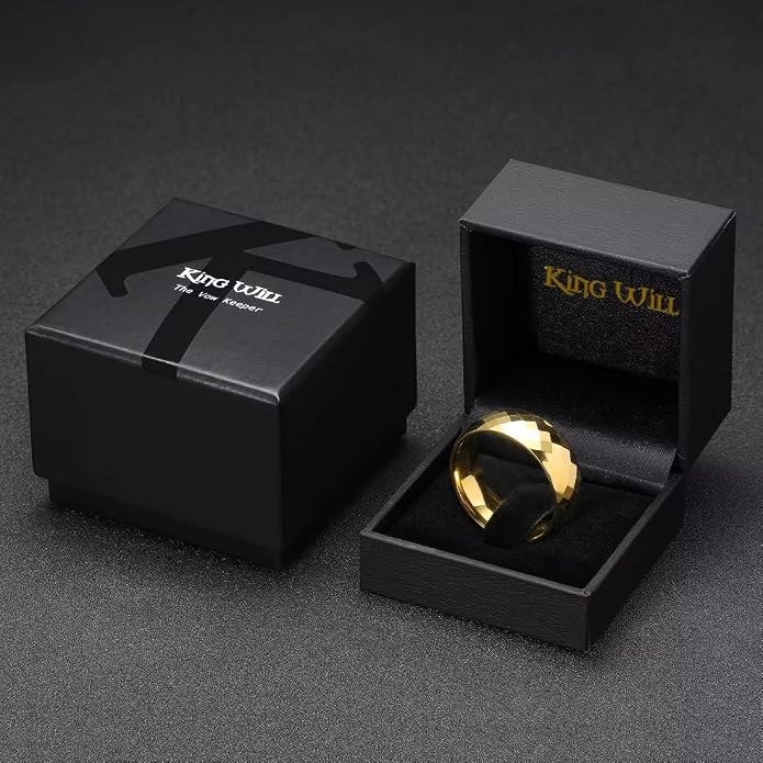 King Will Tungsten Carbide Wedding Band for Men Women-4/6/8mm Width 14K Gold Plated Tungsten Wedding Ring Matte Brushed & High Polished Style Comfort Fit Wedding Band Size 6-14