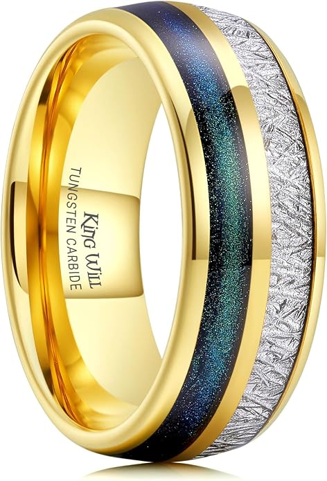 King Will Tungsten Rings for Men Meteorite Carbon Fiber Wood Inlay Mens Wedding Engagement Band Domed Polished