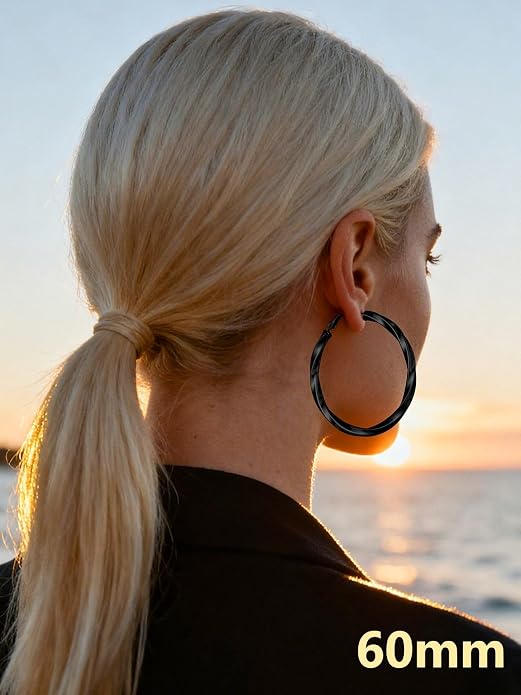 Bestyle 5mm Thick Gold Hoop Earrings Hypoallergenic Hoops for Sensitive Ears Trendy Lightweight Chunky Earrings for Women 30/40/60/80mm