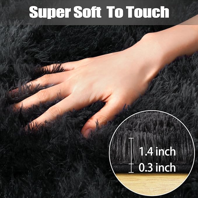 qulint 3x5 Area Rugs for Bedroom, Fluffy Rug for Living Room, Black/Grey | Soft Shag Tie-dyed Black Gray Rug for Boy Room, Small Fuzzy Plush Shaggy Alfombras for Dorm Nursery Classroom Home Decor