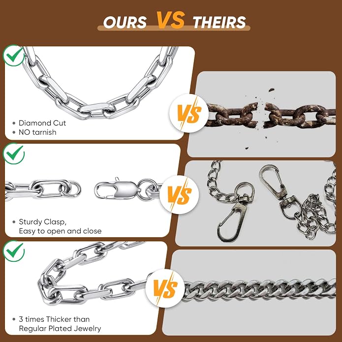 VNOX Paperclip Necklace for Men Women, 4.5/6.5/7mm Solid Diamond-Cut Chunky Stainless Steel Anchor Link Chain Mens Necklaces Jewelry Gifts, 18/20/22/24 Inchs