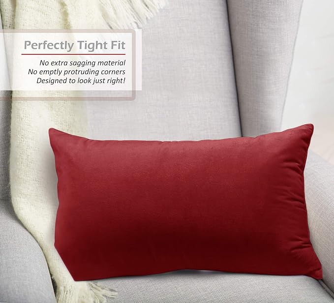 Nestl Throw Pillow Covers, Cozy Velvet Decorative Pillow Covers 12 x 20 Inches, Soft Solid Couch Pillow Covers for Sofa, Bed and Car, Set of 4 - Cherry Red