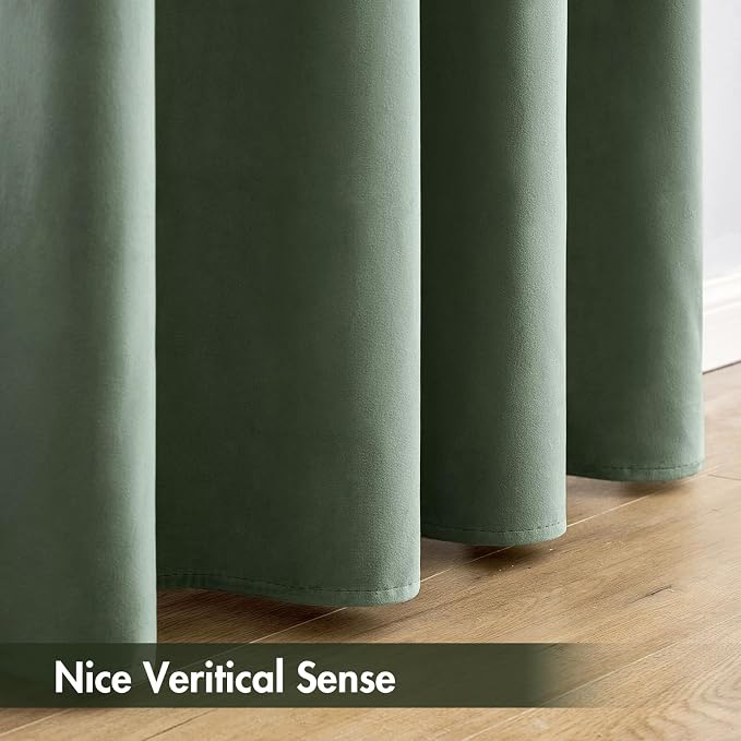 MIULEE Sage Green Blackout Velvet Curtains Drapes 63 Inch Long 52"x63" | Luxurious Bedroom Living Room Decor, Room Darkening, Thermal Insulated, Rod Pocket Design, Super Soft Fabric