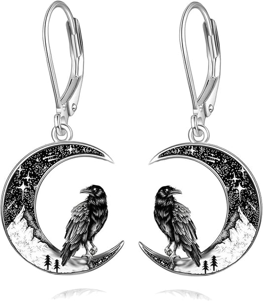 Black Cat/4th of July/Bat/Spider/Pumpkin/Wolf/Bunny/Sun and Moon/Turtle/Raven 925 Sterling Silver Leverback Dangle Earrings Moon Gothic Christmas Earrings Jewelry Gift for Women
