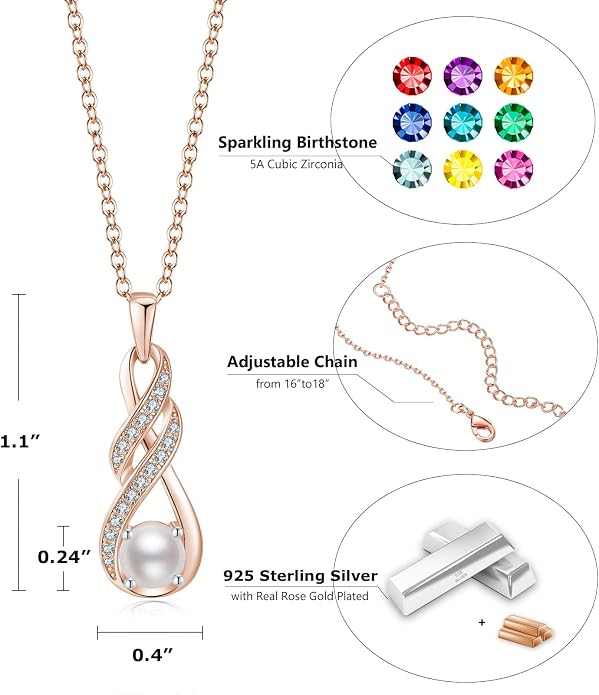 Birthstone Necklaces for Women 925 Sterling Silver Infinity Pendant Created Gemstone Jewelry for Her, 16"+2"