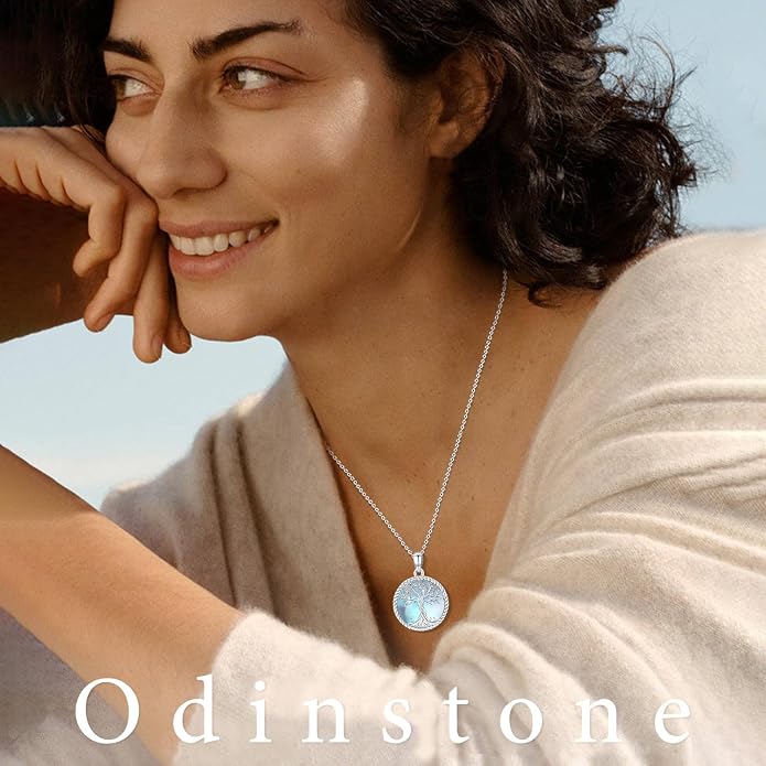 Odinstone Tree of Life Necklace, Sterling Silver Pendant for Women Family Tree Necklaces Jewelry for Mom/Wife/Grandma(With Fine Gift Box)