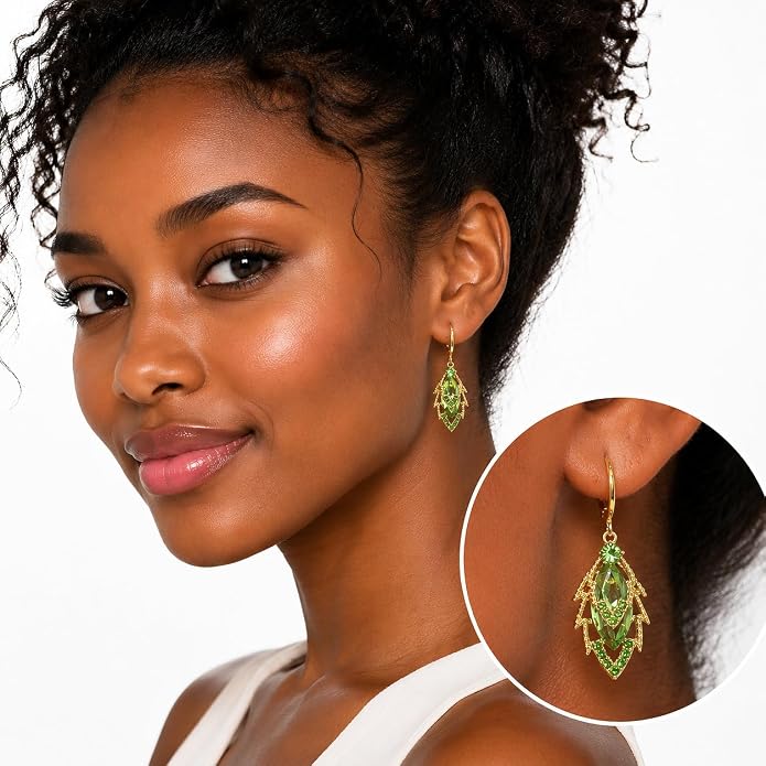 14K Gold Plated Dangle Drop Earrings, Hypoallergenic Cubic Zirconia Crystal Teardrop Leaf & Feather Earrings, Vintage Long Linear Threader Chandelier Statement Jewelry for Women Wedding Party Gifts