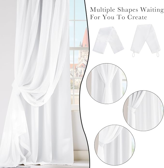 PONY DANCE Pure White Curtains with Sheer Overlay, Grommet Thermal Insulated Mix & Match Double Layer Window Curtains for Living Room, 2 Drape Panels Sewn with Tiebacks, 52W X 63L