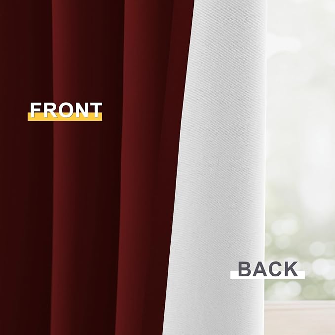 Yakamok Burgundy Red Blackout Curtains 84 Inches Long for Bedroom 50" Wide | Blackout Curtain Panels for Bedroom, 2 Thick Layers Grommet Top Thermal Insulated Drapes with White Back for Living Room