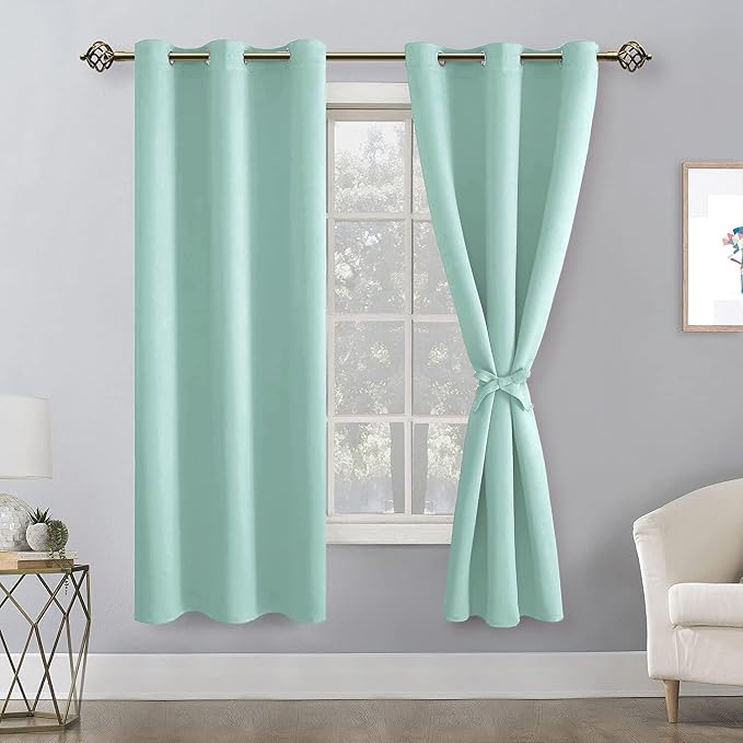 Hiasan Room Darkening Window Curtains for Bedroom, Thermal Insulated, Energy Saving Blackout Curtains, Set of 2 Panels, Sewn with Tiebacks, Grommet Top (Aqua, Width 42 Inch x Length 63 Inch)