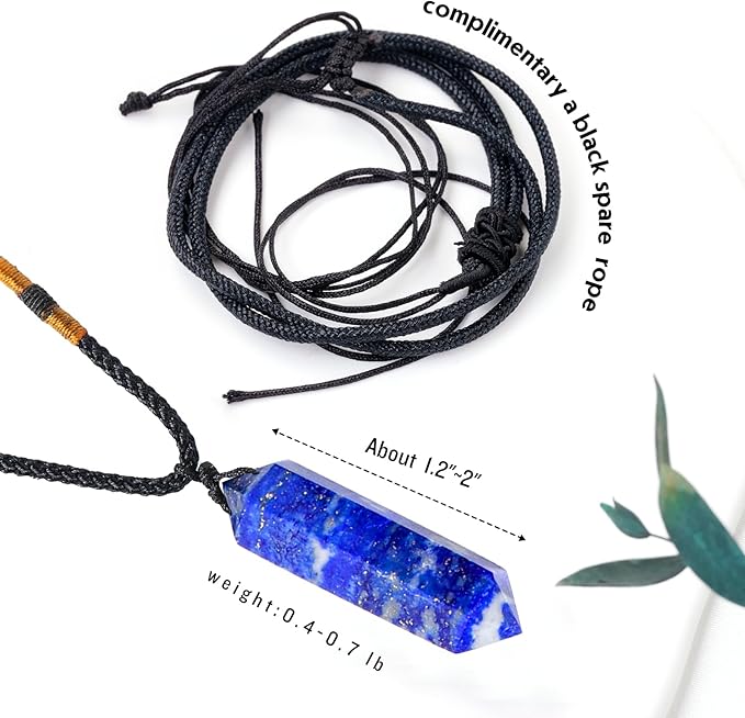 Runyangshi Blue Lapis Lazuli Healing Crystal Pendants, Double Pointed Natural Crystal Quartz Necklace 6 Faceted Chakra Crystal Wand Stone