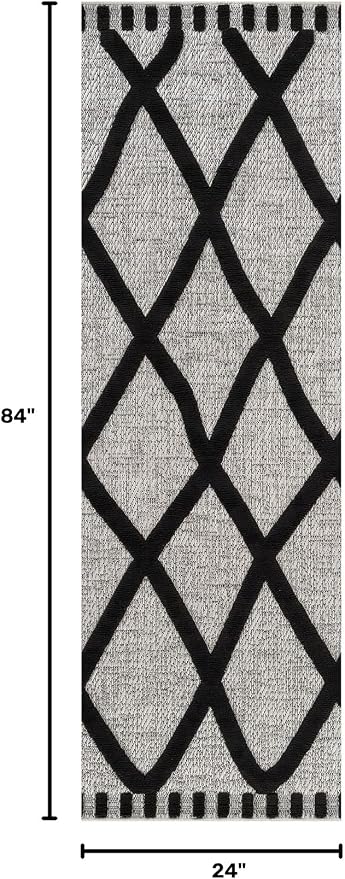 CAMILSON Modern Runner Rug 2x7 Luxury Diamond Pattern Micro Loop Hallway Rugs Soft High-Low Pile Stain Resistant Easy to Clean Non-Shedding Durable Entryway Kitchen Indoor Area Carpet (Black/White)