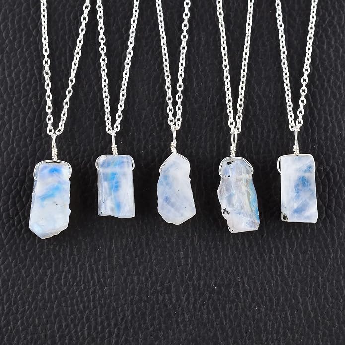 Raw Gemstone Dainty Pendant Necklace for Women, Trendy Healing Chakra Crystal, Birthstone Handmade 925 Sterling Silver Adjustable 18 inch Chain Jewelry, Birthday Gifts