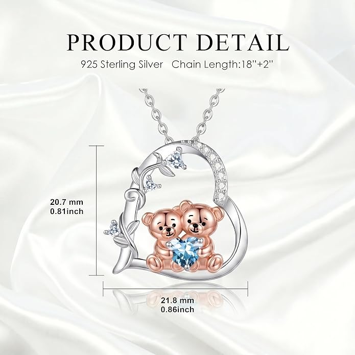 PELOVNY Teddy Bear Necklace for Women 925 Sterling Silver Bear/Highland Cow/Fox/Cat/Axolotl Birthstone Necklace Christmas Birthday Jewelry Gifts for Mom Daughter Wife Sister