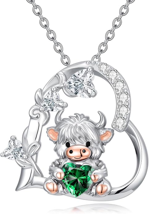 PELOVNY Teddy Bear Necklace for Women 925 Sterling Silver Bear/Highland Cow/Fox/Cat/Axolotl Birthstone Necklace Christmas Birthday Jewelry Gifts for Mom Daughter Wife Sister