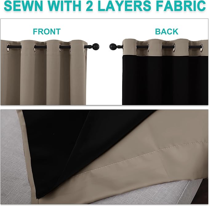 NICETOWN Taupe Full Shade Curtain Panels, Pair of Energy Smart & Noise Blocking Out Blackout Drapes for Dining Room Window, Thermal Insulated Guest Room Lined Window Dressing(Taupe, 70 x 72 inch)