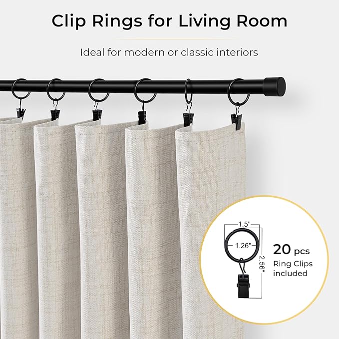 INOVADAY 100% Blackout Curtains for Bedroom, Black Out Curtains 120 Inch Long, Clip Rings Linen Blackout Drapes, Thermal Insulated Room Darkening for Living Room, 2 Panels - Beige,W50xL120
