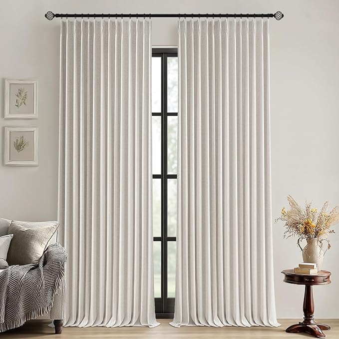 MIULEE Birch Pinch Pleated 100% Blackout Linen Curtains for Bedroom, Room Darkening Memory Trained Light Blocking Window Curtains 84 inches Long for Living Room, Black Out Pleat Drapes, 2 Panels
