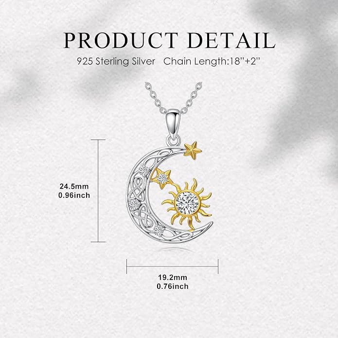 PELOVNY Sun and Moon Necklace for Women 925 Sterling Silver Sun Moon Star Birthstone Pendant Necklaces Birthday Christmas Jewelry Gifts for Mom Daughter Wife Sister