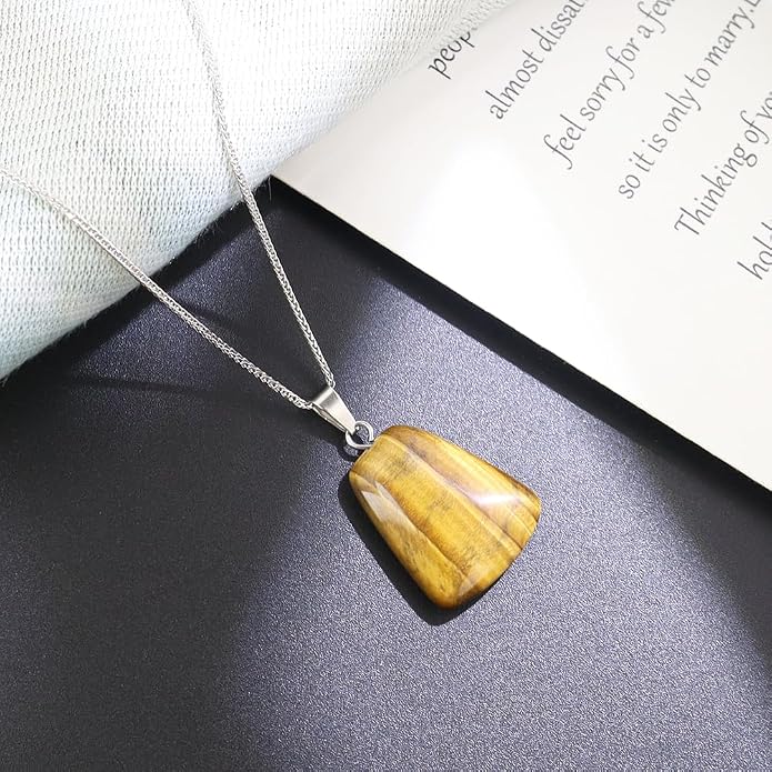 iSTONE 925 Sterling Silver Natural Crytral for Womens Pendant Necklace, Gemstone Birthstone with 17.8" Silver Chain Ladies