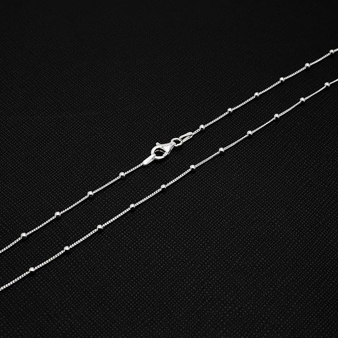 Women's Silver Necklace - 925 Sterling Silver Small Chain Beaded Necklace Layered Stacking Curb Chain Necklace for Women Ladies 16" 18" 19" 20" 21" 22" 24" In