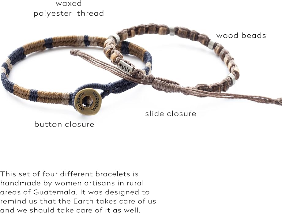 Wakami Earth Charm Bracelet Stack | Braided Beaded Stackable Bracelets for Women | Waterproof Fair Trade Handmade Boho Jewelry for Women and Men