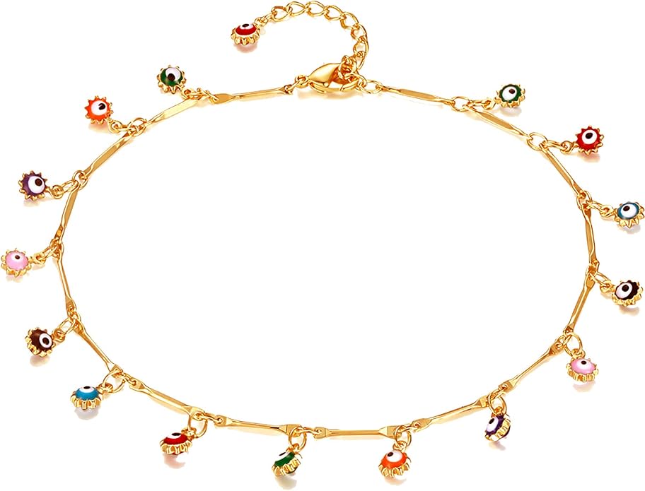 Gold Ankle Bracelets for Women, 14K Gold Plated Anklets Adjustable Cuban Link Anklets Set Tiny Cute Summer Barefoot Jewelry Gift.