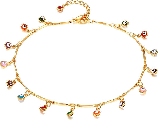 Gold Ankle Bracelets for Women, 14K Gold Plated Anklets Adjustable Cuban Link Anklets Set Tiny Cute Summer Barefoot Jewelry Gift.