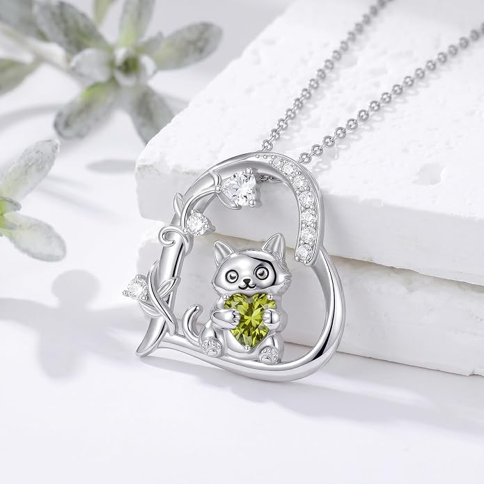 PELOVNY Teddy Bear Necklace for Women 925 Sterling Silver Bear/Highland Cow/Fox/Cat/Axolotl Birthstone Necklace Christmas Birthday Jewelry Gifts for Mom Daughter Wife Sister