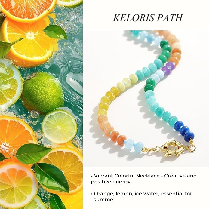 KELORIS PATH Beaded Gemstone Necklaces for Women, Boho Colorful Bead Choker Necklace, Natural Stone Handmade Summer Jewelry for Beach