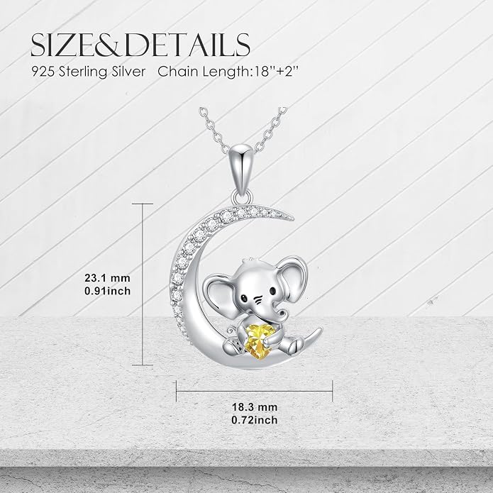 PROESS Animal Birthstone Necklace 925 Sterling Silver Otter/Axolotl/Hippo/Elephant/Dachshund/Monkey/Red Panda Pendant Necklace Animal Birthstone Jewelry Gifts for Women