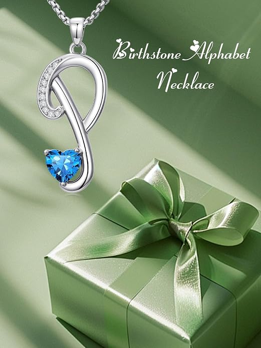 Birthday Gifts for Women Alphabet A to Z Initial Birthstone Pendant Necklaces for Women - 18k White Gold Plated Personalized Name Jewelry Anniversary Graduation Gifts for Wife Her Daughter Girlfriend(with Gift Box)