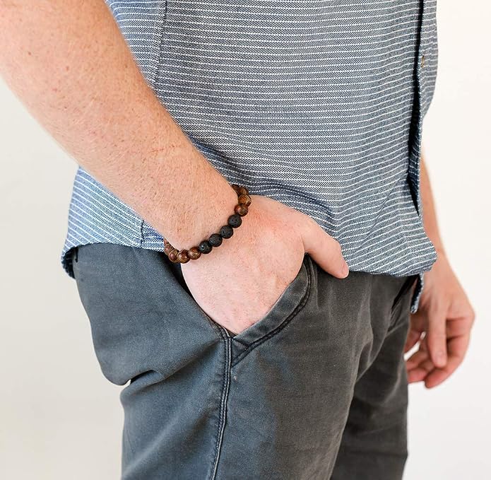 Lava Rock Bracelet Essential Oil Bracelet - Handmade in the USA - Lava Stone Bracelet for Men - Oil Diffuser Lava Rock - Aromatherapy Oil Bracelets - Relaxation Gifts for Men