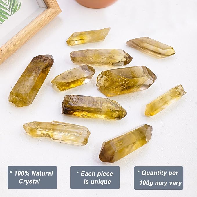 Erliway 0.22 lbs Smoky Citrine Quartz Crystals Bulk, 1.6-3.94" Raw Citrine Crystal Wands, Irregular Shape Rough Quartz Crystal Points for Meditation Yoga Reiki Balancing Wire Wrapping