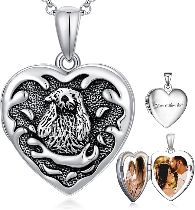 SOULMEET Personalized Silver Locket Necklace That Holds Pictures Photo Keep Someone Near to You, Memorial Custom Lockets Necklaces Letters Engraving for His Her