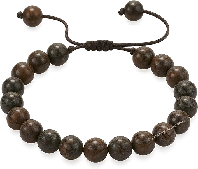 Amazing Gemstone Brown Snowflake Obsidian Bracelet for Women Men's Gifts - Protection Healing Crystal Bracelet - 8mm Gemstone Beaded Adjustable Bracelet Pulseras para Hombres Mujer Stocking Stuffers